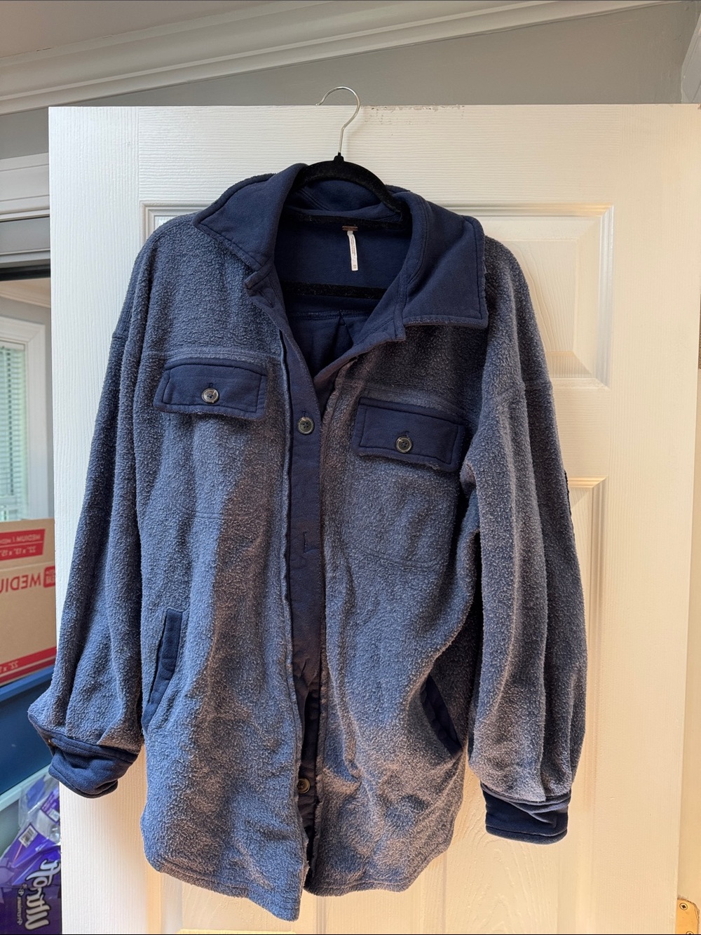 Free People XS button up jacket. Navy. Like new
